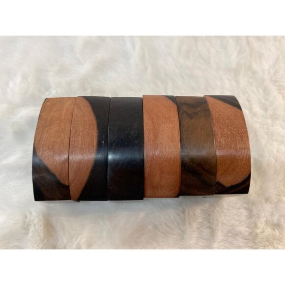 Two Tone Teak Wood Napkin Rings Set of 6 Vintage Retro MCM - Picture 2 of 7